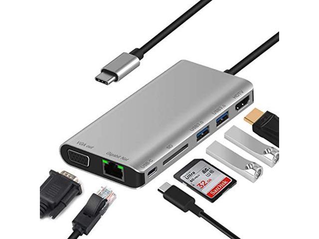 8 in 1 USB Type C Hub,Laptop Docking Station Dual Monitor,  Compatiable for MacBook and Windows , 1HDMI 1VGA PD 3.02 SD TF Card Reader Gigabit Ethernet 2USB Ports