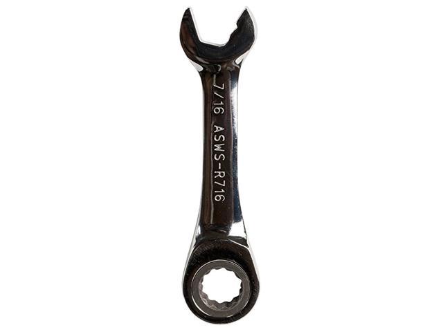 ASWS-R716, Stubby Ratcheting Combination Speed Wrench, Angled Head, 7/16"