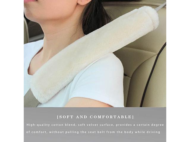 Faux Sheepskin Seat Belt Shoulder Pad for a More Comfortable Driving, Compatible with Adults Youth Kids - Car, Truck, SUV, Airplane,Carmera Backpack Straps 2 Packs Beige