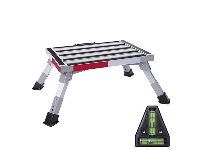 Yagud Safety RV Steps Aluminum RV Step Stool Supports Up to 1000lbs Rubber Feet Height Adjustable Folding Platform Step with 17 X 12 Anti-Slip Surface and T Level Handle Reflective Strips 