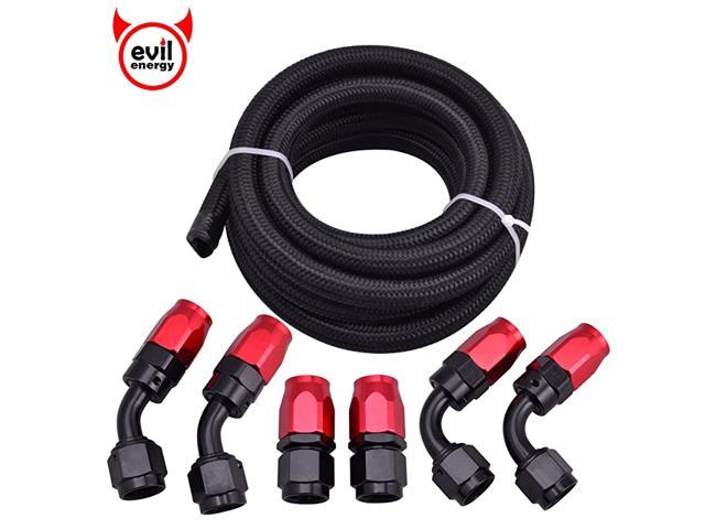 16FT 6AN 3/8 ID Nylon Stainless Steel Braided CPE 8.71mm Fuel Line with 10PCS Swivel Hose End Fittings Adapter Kit Universal Black 