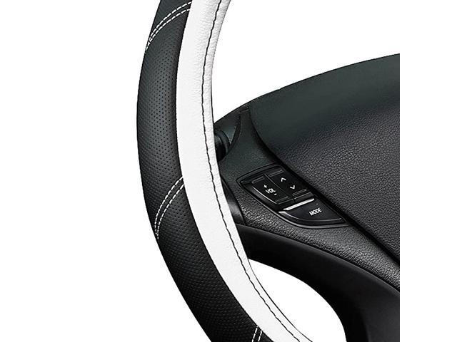 CAR PASS Line Rider Leather Universal Steering Wheel Cover fits for Truck,Suv,Cars Black with white color NEW ARRIVAL 