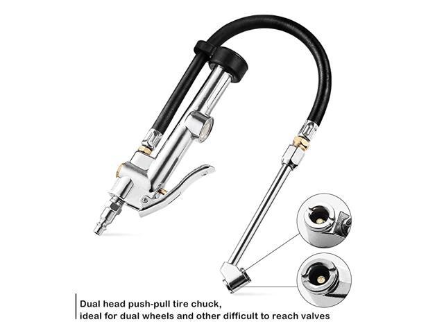 Tire Inflator Air Pressure Gauge with Rubber Hose 10120PSI Dual Head