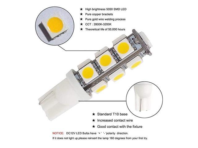 Cool White 6500K, 10-Pack Leisure LED 10 Pack T10 921 194 C921 13-5050 SMD Wedge LED Bulb lamp Super Bright Cool White 6500K DC 10-30V 