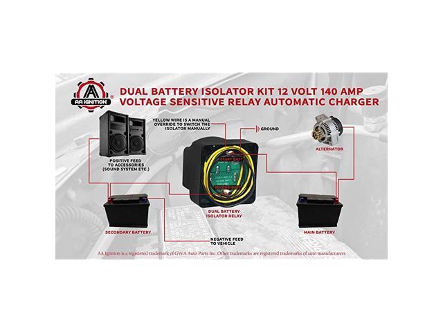 Dual Battery Isolator Kit Boats & More UTV 12 Volt 140 Amp Voltage Sensitive Relay ATV Fits Trucks SUV Complete VSR Double Battery Automatic Charger Water & Vibration Resistant Renewed 