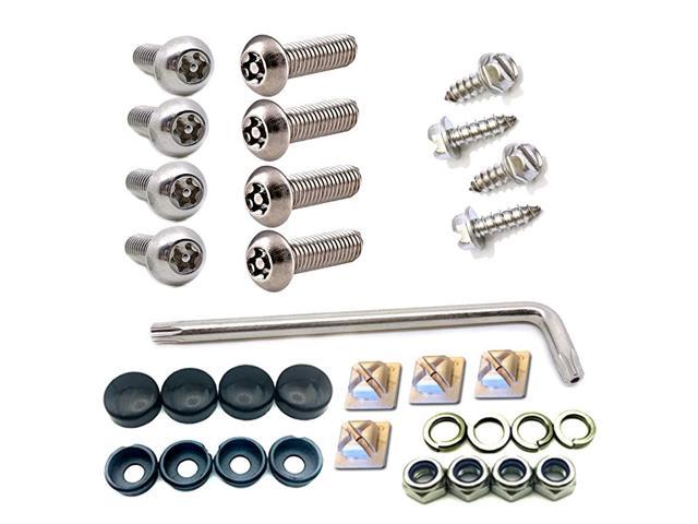 Stainless Steel License Plate Frame Screws Fasteners with Fancy Silver Rhinestone Screw Caps Kit for Cars and Trucks White + Anti-Theft Screw + Diamond 