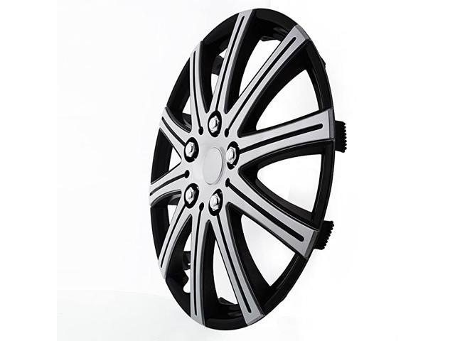 Set of 4 Pilot Automotive WH528-15SE-BX Universal Fit Black and Silver 10-Spoke 15 Inch Wheel Covers 