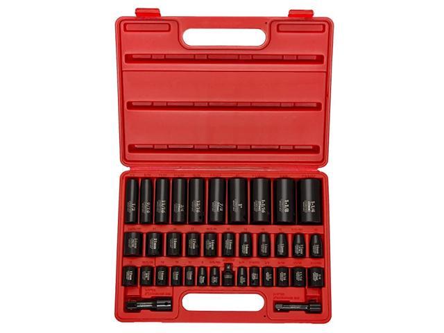 02443A 3/8" and 1/2" Drive Master Impact Socket Set, 38 Piece Deep and Shallow Assortment | Standard SAE (Inch) and Metric (mm) Sizes | Cr-V Steel