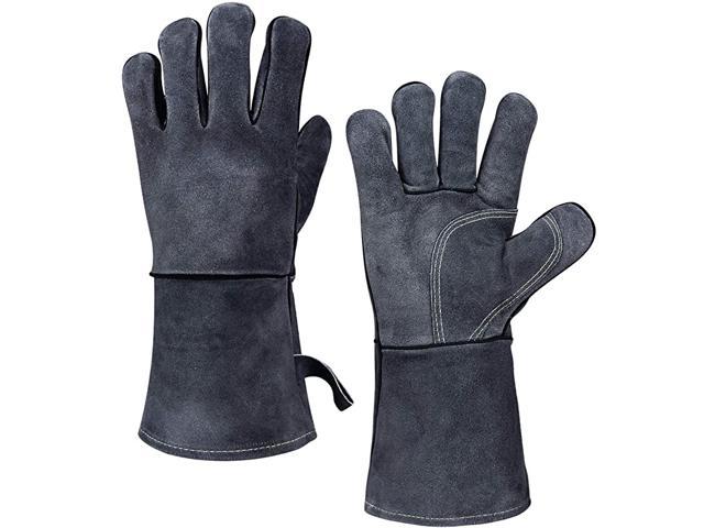 1 Pair Leather Forge Welding Gloves Heat/Fire Resistant Mitts for BBQ Oven Grill 