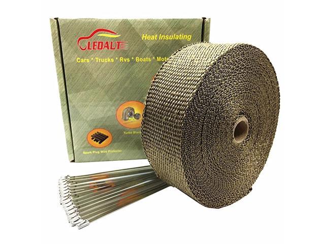 1 x 16 Titanium Exhaust Heat Wrap Roll for Motorcycle Basalt Heat Shield Tape with Stainless Ties 
