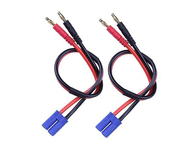 Maxmoral 2pcs 30cm RC Balance Charger Lead 4mm Banana Male Plugs to EC2 Male Connector Adapter 16AWG Silicone Lipo Battery Charge Cable 