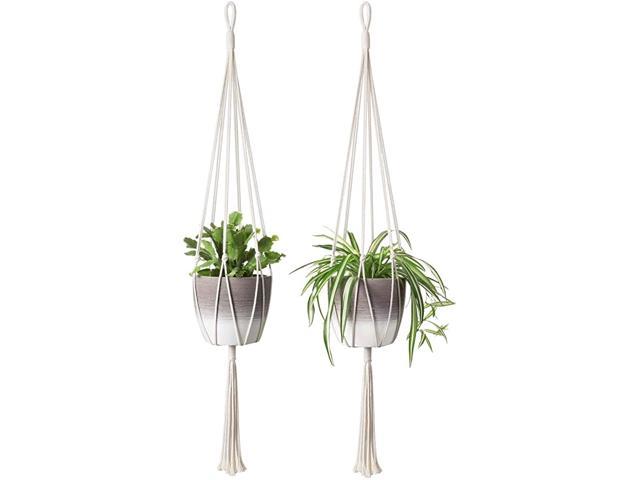 Macrame Plant Hanger Set Indoor Outdoor White 4 Leg Strings 