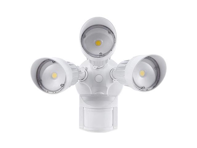 30W 3Head Motion Activated LED Outdoor Security Light Photo Sensor 3 Modes 250W Halogen Equivalent 5000K Daylight 2700lm Floodlight for Entryways Patios Decks Stairs White