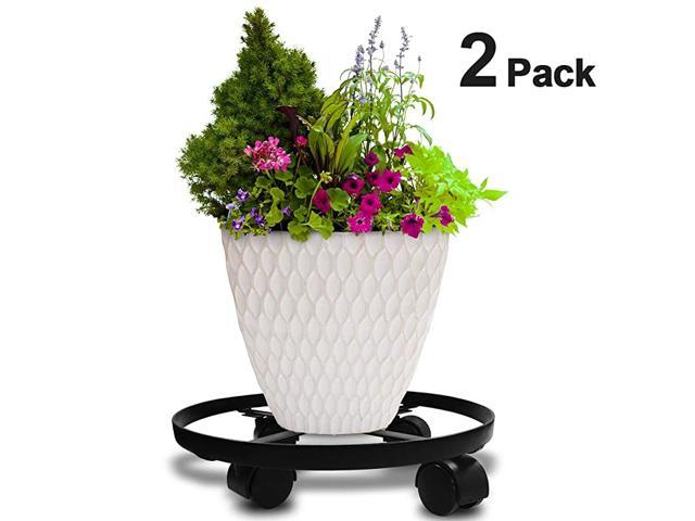 Flowerpot Trolley Holder on Wheels Set of 2 x Metal Plant Pot Caddy Stands 