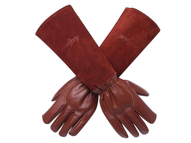 Gardening Gloves Professional Rose Pruning Thorn & Cut Proof with Long Forearm Protection for Women/Men Durable Thick Cowhide Leather Work Garden Gloves Small, Brown 