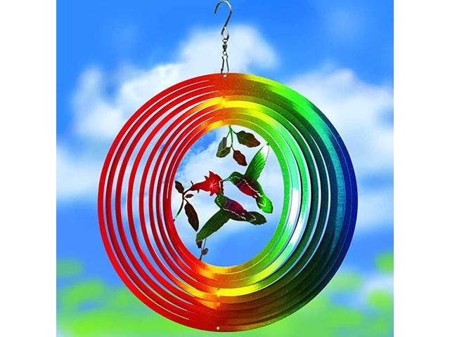 12" Hummingbird Wind Spinner Outdoor Metal Hanging Garden Indoor Rainbow Color 