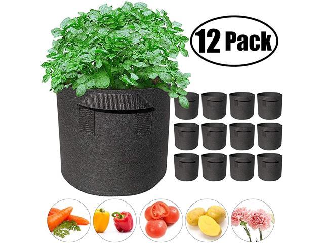 12 Pack 1 Gallon Vegetable Flower Plant Grow Bags Aeration Fabric Pots with H... 