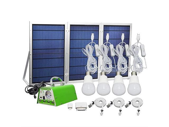 30W Panel Foldable] Solar Panel Lighting Kit, Solar Home DC System Kit for Emergency, Hurricane, Power Outage with 5 USB Solar Charger LED Light Bulb and 5 Cellphone Charger/5V 2A Output