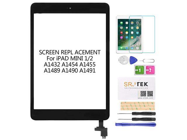 Compatible with IPad Mini 1/2 Touch Screen Digitizer,for Mini 1/2 A1432 A1454 A1455/A1489 A1490 A1491 Screen Replacement Parts with IC Chip,Home Button,Cameral Holder,Tempered Glass+Tools Black 