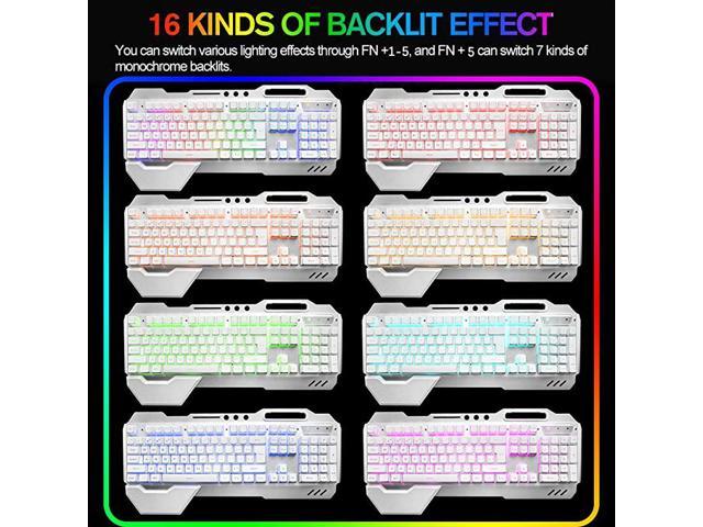  Wireless Gaming Keyboard and Mouse with Rainbow LED 16RGB  Backlit Rechargeable 4800mAh Battery Metal Panel Mechanical Ergonomic Feel  Waterproof Dustproof 7 Color Mute Mice for Laptop PC Gamer(Black) : Video  Games