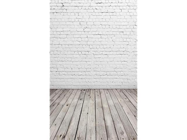 4x6 White Brick Wall with Gray Wooden Floor Photography Backdrop Vinyl  Background for Pictures D2504 