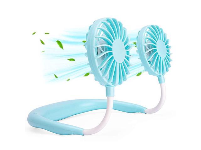 Portable Fan Hand Free Personal Mini Fans USB Rechargeable360 Degree Free Rotation for Traveling Sports Office Reading 3 Speed Adjustable Headphone Design Wearable band Cooler blue
