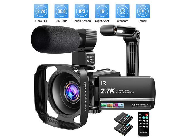 Video Camera with Microphone Handheld Stabilizer Lens Hood Vlogging Camera for YouTube Ultra HD 24FPS 36 MP IR Night Vision 16X Digital Zoom 3.0 Touch Screen Video Camera Camcorder 2.7K 