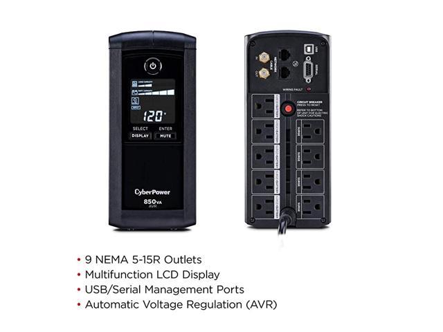 CyberPower CP850AVRLCD Intelligent LCD UPS System AVR Mini-Tower 9 Outlets 850VA/510W 