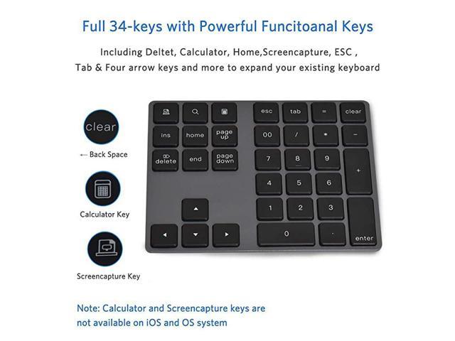 Numeric Keypad Portable Wireless 34Key External Number pad with ...