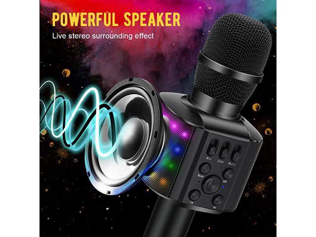 Blue 4 in 1 Portable Karaoke Machine Mic Speaker Birthday Home Party for All Smartphones PC Wireless Bluetooth Karaoke Microphone with controllable LED Lights 