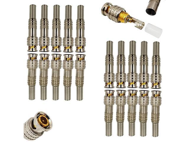20 Pack BNC Male Connectors RG59 RG6 Coaxial Terminal GoldPlated Screw On for CCTV Security Video Surveillance Camera Cables