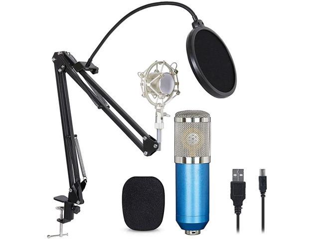 Pop Filter BM-800 Mic Set Studio Broadcasting Recording Microphone Kit with Adjustable Mic Suspension Scissor Arm Shock Mount Condenser Microphone Kit USB Audio Cable