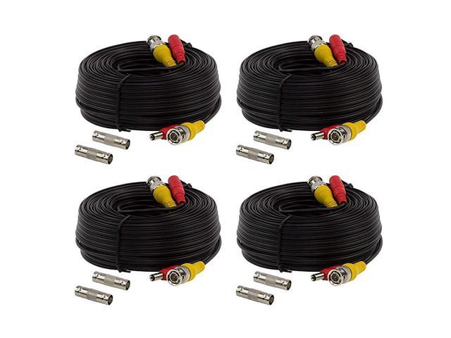 100ft BNC Video Power Cable BNC Extension Wire Cord with Connectors All in one premade Siamese Cable for Surveillance CCTV Security Camera Video System Black 4 Packs by