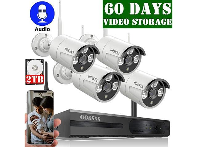 Days Storage&Expandable 8CH]Wireless NVR Security Camera System Outdoor With 2TB Hard Drive ,Wireless CCTV Video Surveillance Wifi Camera Systems With DVR,4Pcs 1080P Wireless IP Cameras with Audio