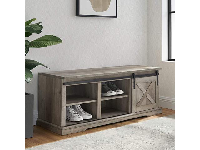 Edison Abbey Modern Farmhouse Sliding X Barn Door Entry Bench With Metal Accents 48 Inch Grey Wash Newegg Com Edison Abbey Modern Farmhouse Sliding X, 48 Inch Sliding Door