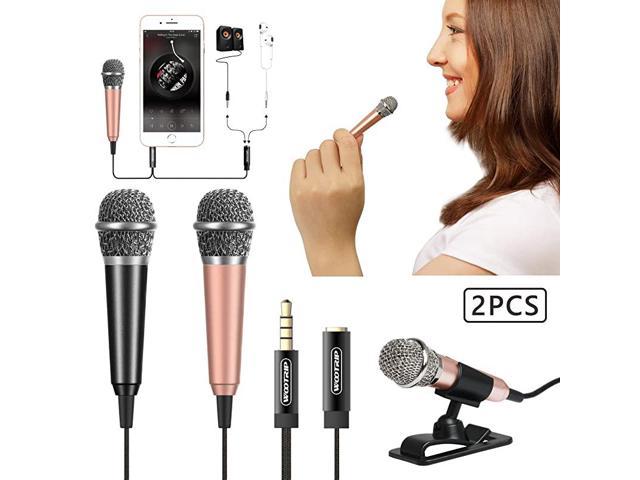 equipped with omnidirectional stereo microphone iPhone suitable for laptop mini karaoke microphone Mini microphone Android phone 2PCS with stand Blue+gold 