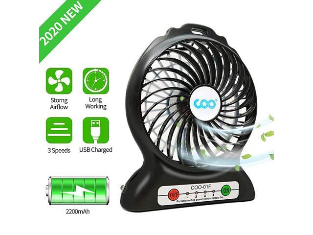 USB Fan Battery Operated Fan with Flashlight, Quiet and Powerful Rechargeable Desk Fan for Phone Charge, Outdoor, Office, Backpacking (New Black)