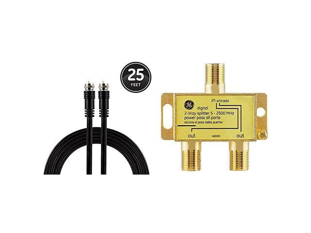RG6 Compatible Wor GE Digital 2-Way Coaxial Cable Splitter 2.5 GHz 5-2500 MHz 