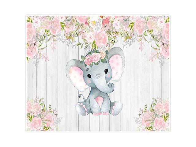 LFEEY 10x7ft Little Pink Elephant Photo Backdrop Flowers Decor Wooden Wall Background Cloth Baby Shower Kids Girl Birthday Party Events Deocration Wallpaper Photo Studio Props