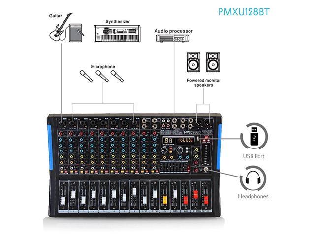 セール！ 12-Channel Bluetooth Studio Audio Mixer DJ Sound Controller Interface  w/ USB Drive for PC Recording Input, RCA, XLR Microphone Jack, 48V Power,  For
