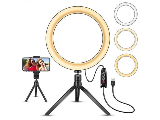 Table LED Camera Light with Cell Phone Holder LED Ring Light 8 with Stand Tripod for Makeup 8 inch Mini Dimmable Lamp with 3 Light Modes & 11 Brightness Level Live Streaming & YouTube Video 