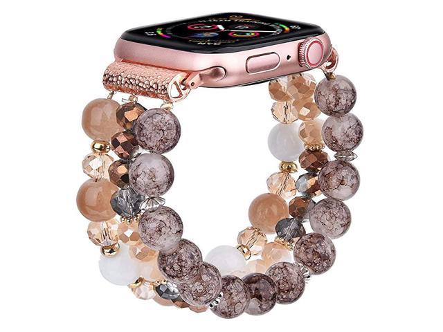 Bracelet Beadeds Compatible with Apple Watch Band 42mm44mm Series 654321 Cute Handmade Fashion Elastic Stretch Beaded Strap Replacement with Stainless Steel Adapter for iWatch Amber