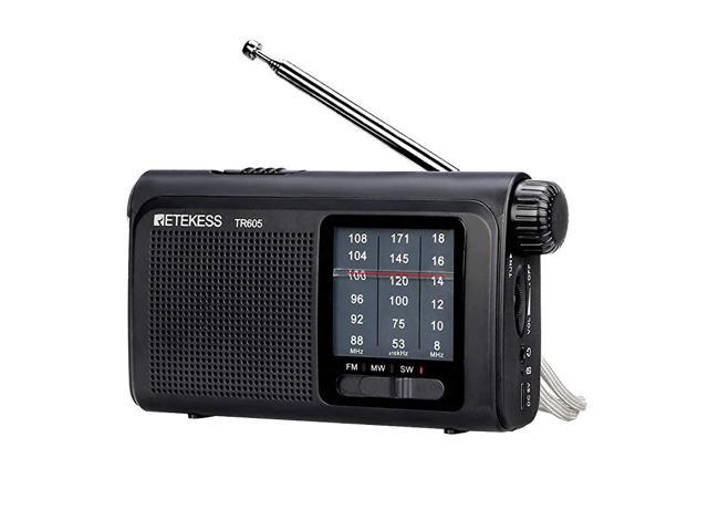 TR605 AM FM Radio Portable Transistor Radio Battery Operated Portable  Shortwave Radio with LED Flashlight Earphone Jack for Bedroom Black -  