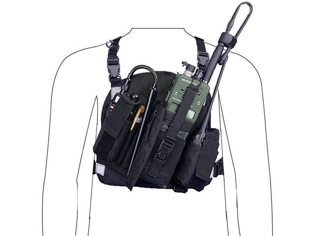 Chest Harness Front Pack Hands Free Pouch Radio Walkie Talkie Holster Vest Rig 