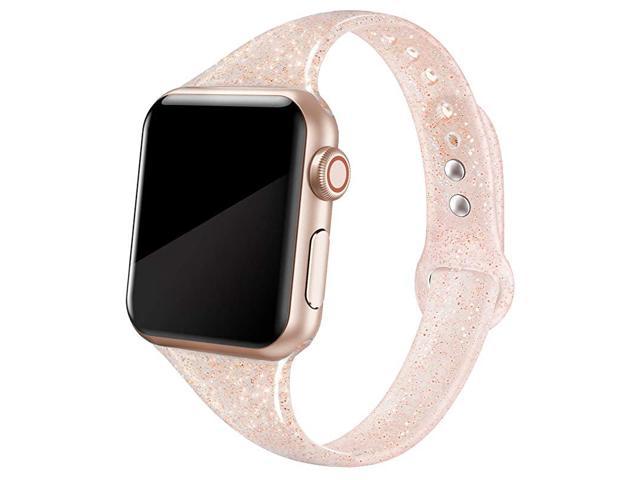 Sport Band Compatible with iWatch 38mm 40mm 42mm 44mm Shiny Bling Glitter Soft Slim Thin Narrow Small Replacement Silicone Strap Compatible for iWatch Series 54321 Sport Edition Women