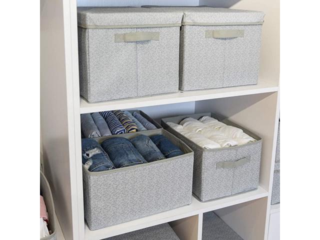 Foldable Storage Bins for Shelves, Fabric Storage Baskets with Handles, Closet  Shelf Organizer Boxes, Large, 3-Pack, Gray, 14.4 x 10 x 8.3 