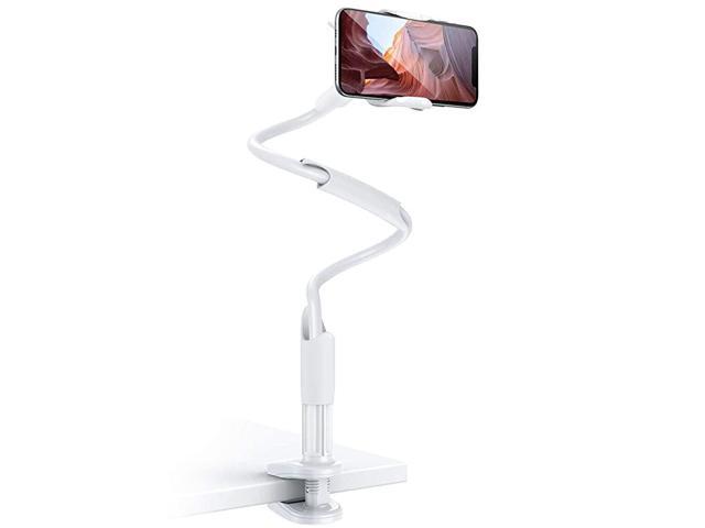 Phone Holder Bed Gooseneck Mount -  Flexible Arm 360 Mount Clip Bracket Clamp Stand for Cell Phone 11 Pro XS Max XR X 8 7 6 Plus 5 4, Galaxy S10 S9 S8 S7 S6, Overall Length 33.4In(White)