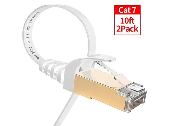 2 Pack Flat LAN Network Cables Cat7 10 ft Gaming,Switch 10 Feet, White Modem Vandesail Cat 7 Ethernet Cable 10ft Shielded RJ45 SSTP Internet Cord for Router 