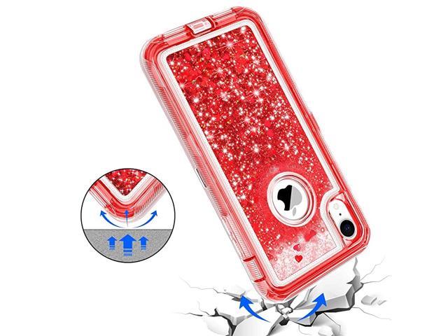 GUAGUA iPhone XR Case, Pink Glitter Bling Crystal Clear Shiny Cover for  Girls Women Three Layer Hybrid Hard PC Soft TPU Bumper Shockproof  Protective