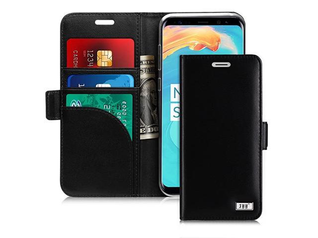 Genuine Leather Wallet Case for Samsung Galaxy S8 2017 Handmade Flip Folio Wallet Case with Kickstand Card Slots Magnetic Closure for Samsung Galaxy S8 2017 Black